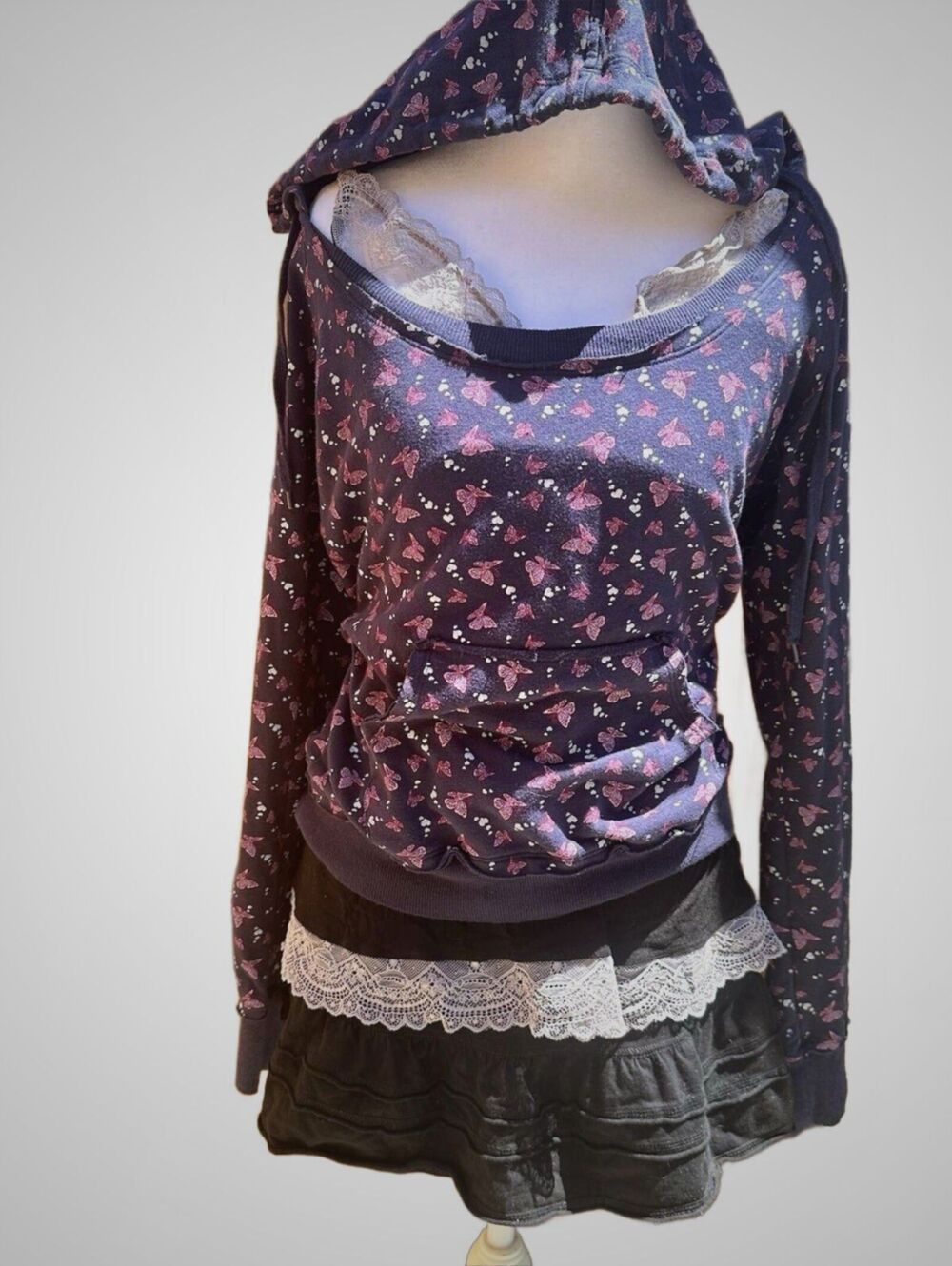 Y2K Self Esteem Butterfly Print Hoodie Kidcore Fairy Grunge twee Sz M